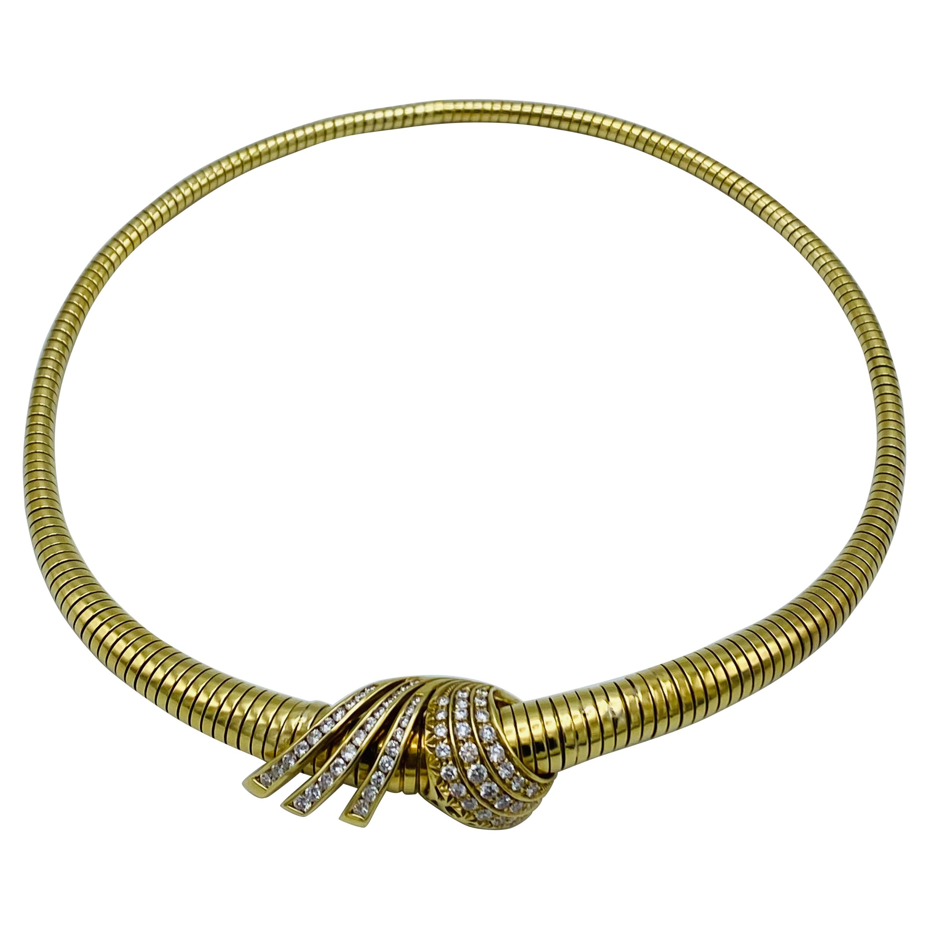Vintage Yellow Gold and Diamond Tubogas Choker Necklace 