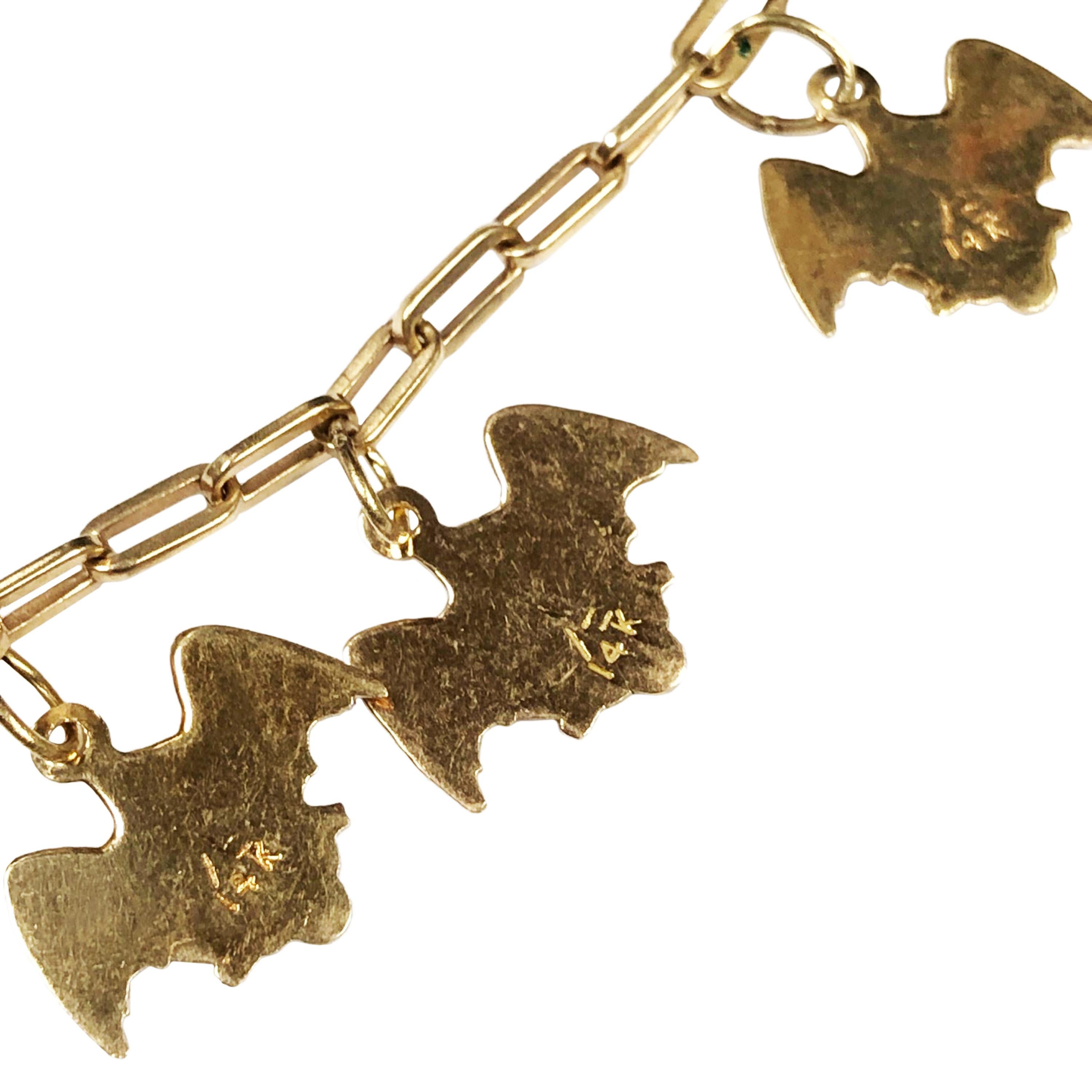 Vintage Yellow Gold and Enamel Bats Charm Bracelet In New Condition In Chicago, IL
