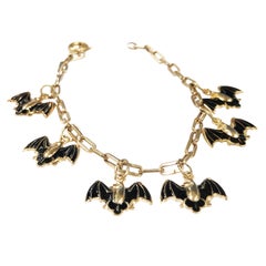Vintage Yellow Gold and Enamel Bats Charm Bracelet