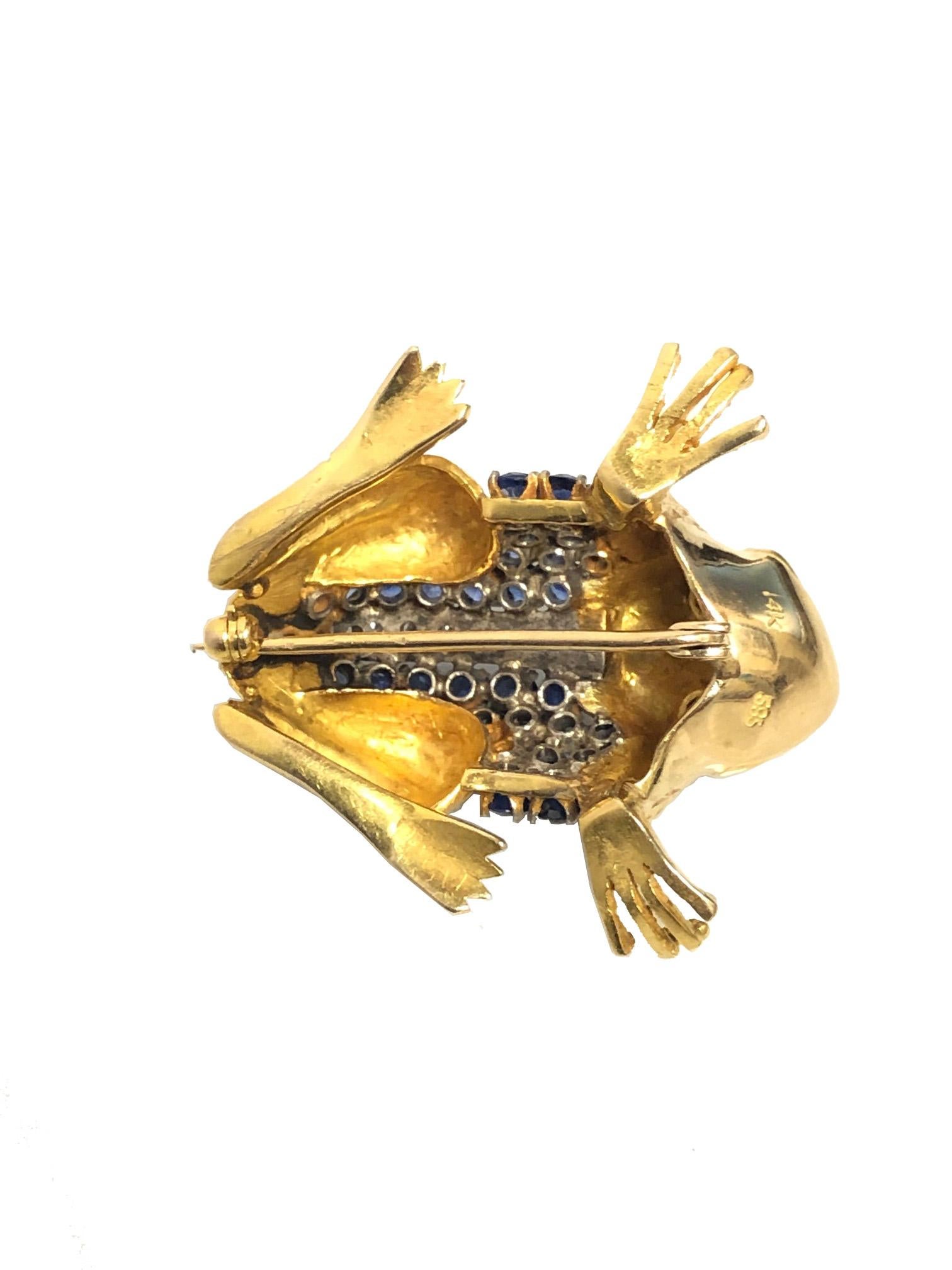 Vintage Yellow Gold and Gem Set Large Whimsical Frog Brooch In Excellent Condition In Chicago, IL