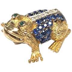 Vintage Yellow Gold and Gem Set Large Whimsical Frog Brooch