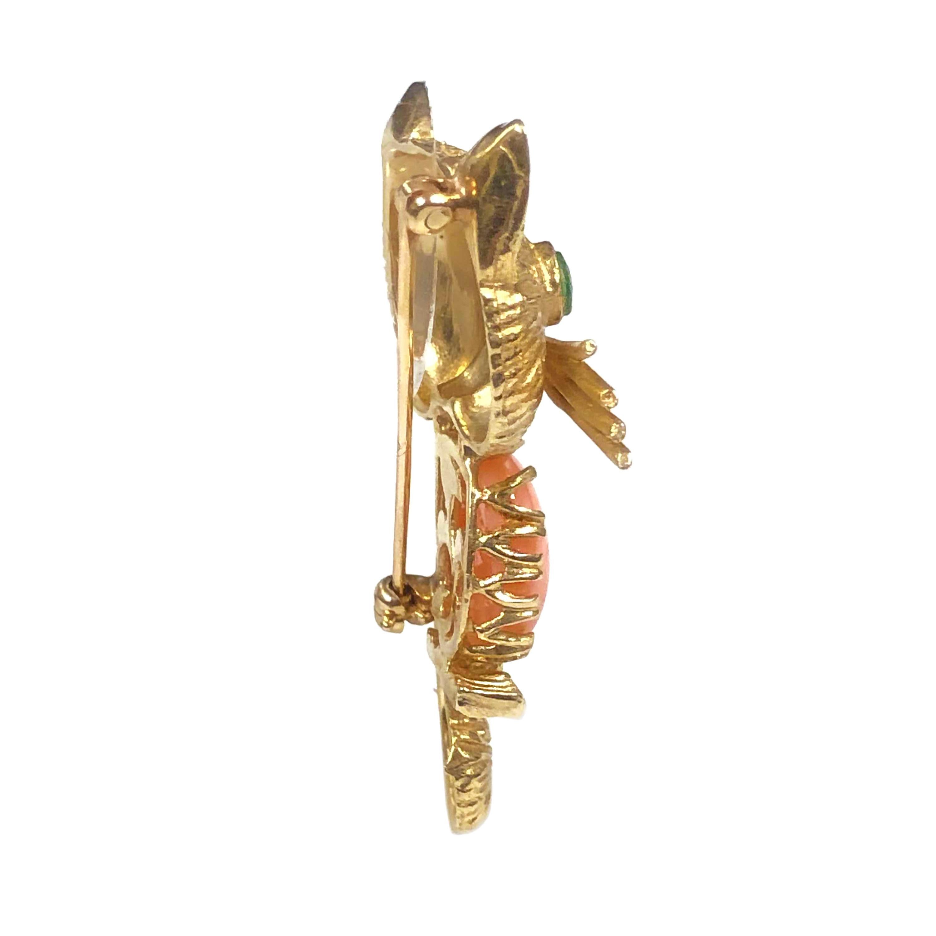 Vintage Yellow Gold and Gem Set Winking Kitty Brooch In Excellent Condition In Chicago, IL