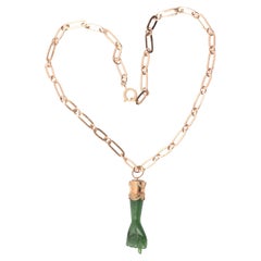 Vintage Yellow Gold and Jade Figa Pendant