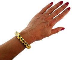 Vintage Yellow Gold Bangle Bracelet with Diamond and Gemstones, 1970s
