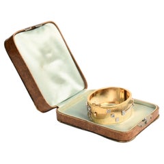 Vintage Yellow Gold Bracelet. Diamond Accent Marriage Motif Bangle 14k Gold 1940