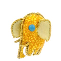Vintage Yellow Gold Bright Yellow Enamel Work Whimsical Elephant Pin Brooch