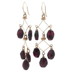 Vintage Yellow Gold Briolette Deep Purple Tourmaline Dangle Chandelier Earrings