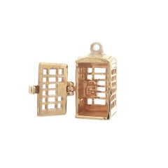 Vintage Yellow Gold British Telephone Box Booth Collectible Charm Pendant
