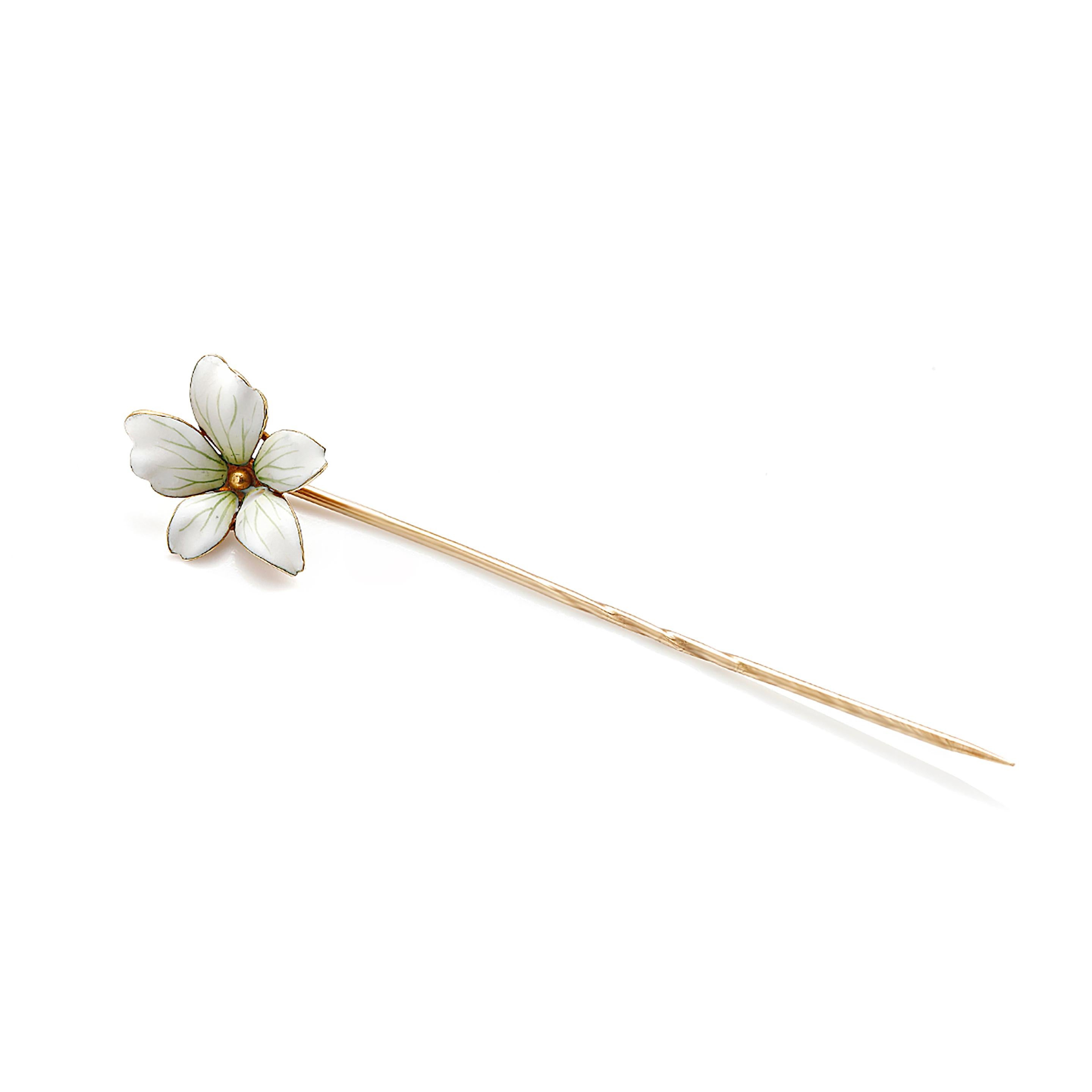 Round Cut Vintage Yellow Gold Butterfly Enamel Stick Pin