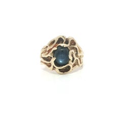 Vintage Gelbgold Cabochon Deep Blue Star Sapphire Nugget Free Form Ring