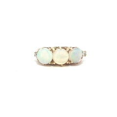 Vintage Yellow Gold Cabochon Opal & Diamond Open Work Band Ring Vintage Yellow Gold Cabochon Opal & Diamond Open Work Band Ring