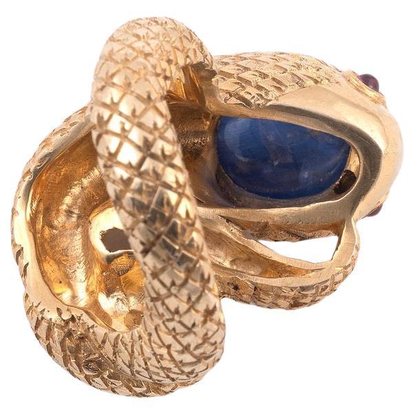 Retro Vintage Yellow Gold Cabochon Sapphire Snake Ring For Sale