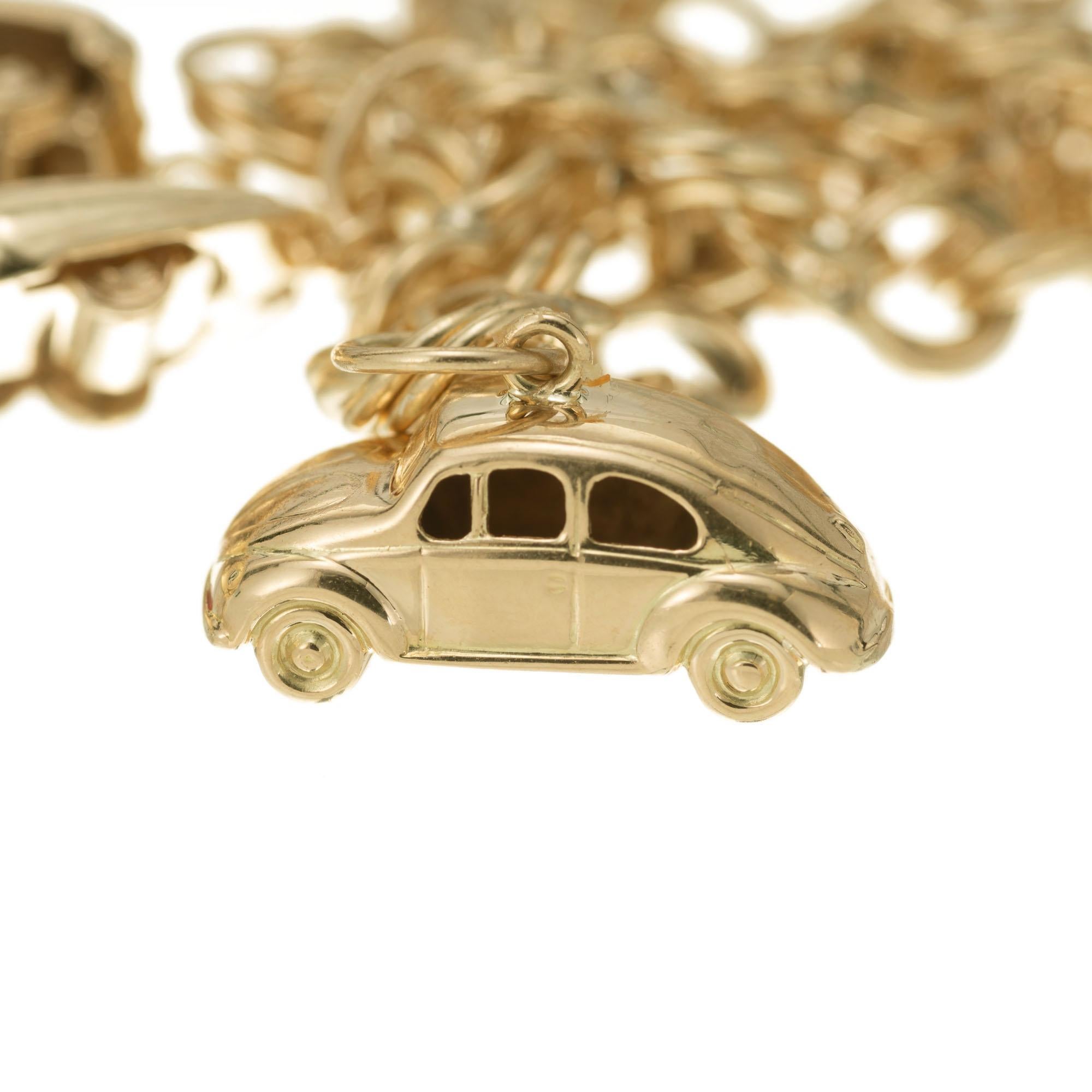 Women's Vintage Yellow Gold Car Themed Charm Bracelet