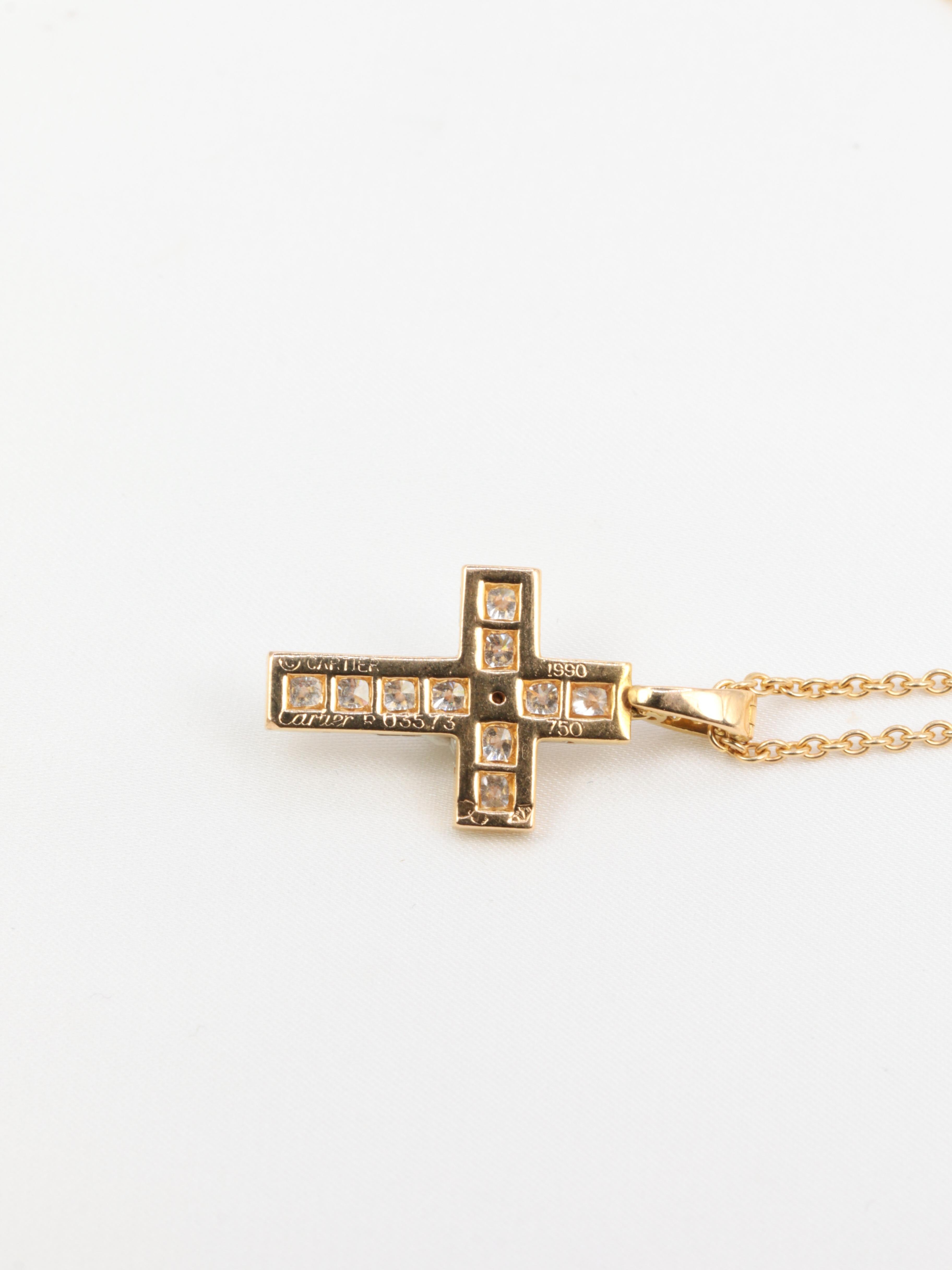 Modern Vintage Yellow Gold Cartier Cross Pendant Set with Diamonds