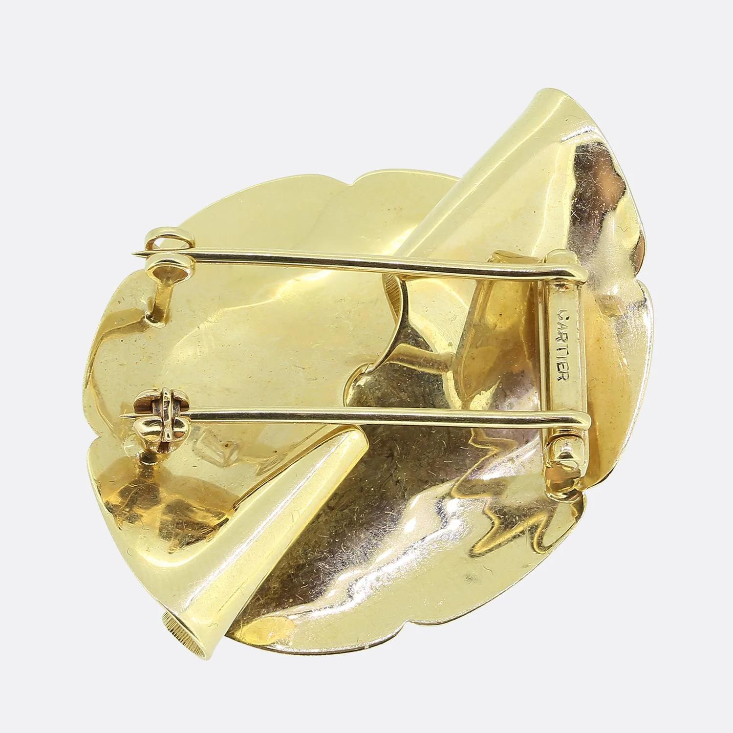 Vintage Yellow Gold Cartier Mid-Century Fan Brooch c. 1950 For Sale 2