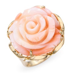 Vintage Yellow Gold Carved Coral Rose Statement Ring