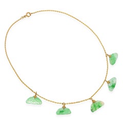 Vintage Yellow Gold Carved Green Jade Necklace