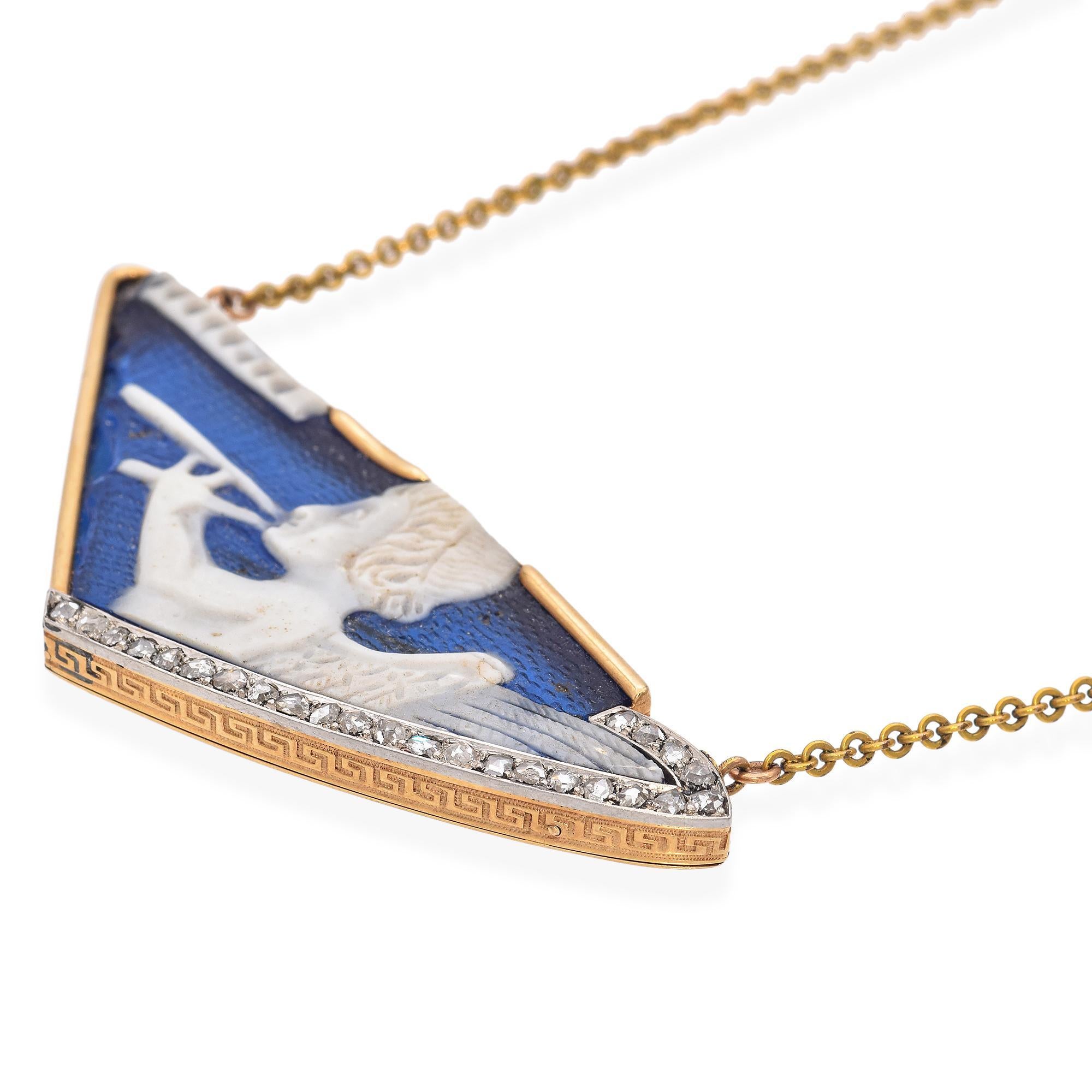 Vintage Cherub-Kamee aus Gelbgold aus Keramik mit Diamanten im Rosenschliff (Retro) im Angebot