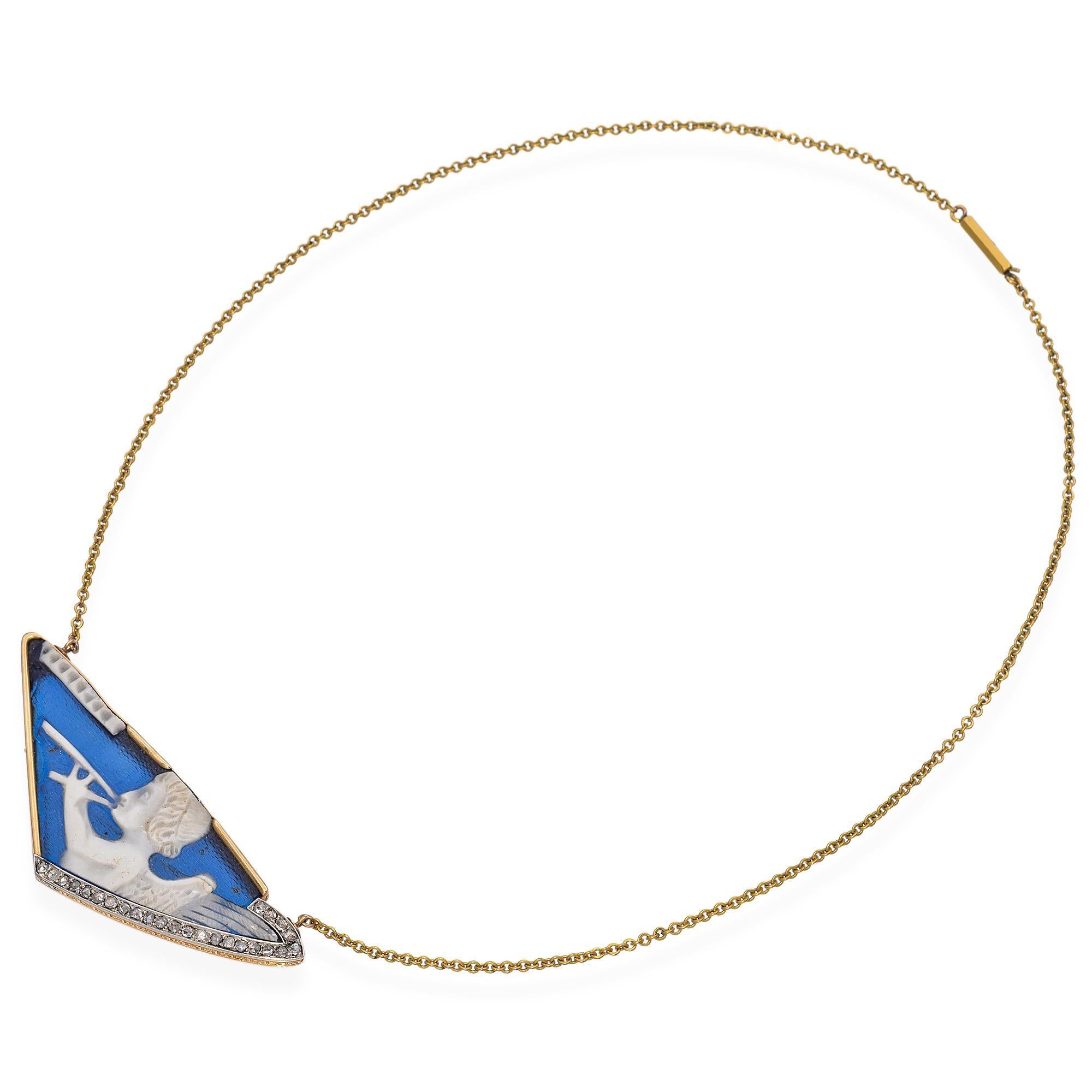Vintage Cherub-Kamee aus Gelbgold aus Keramik mit Diamanten im Rosenschliff im Zustand „Gut“ im Angebot in New York, NY