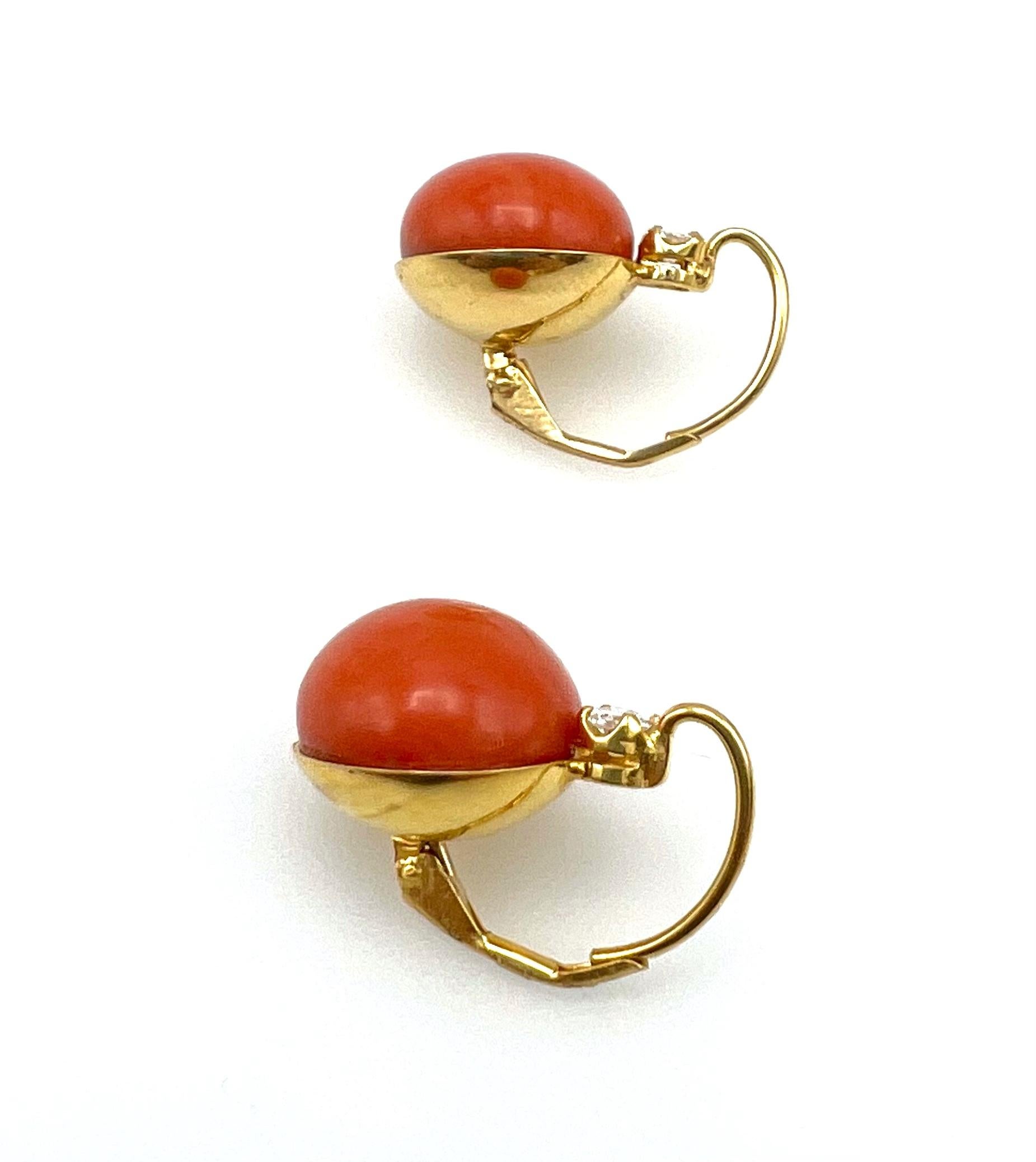 Vintage Yellow Gold Coral and Diamond Earrings  6