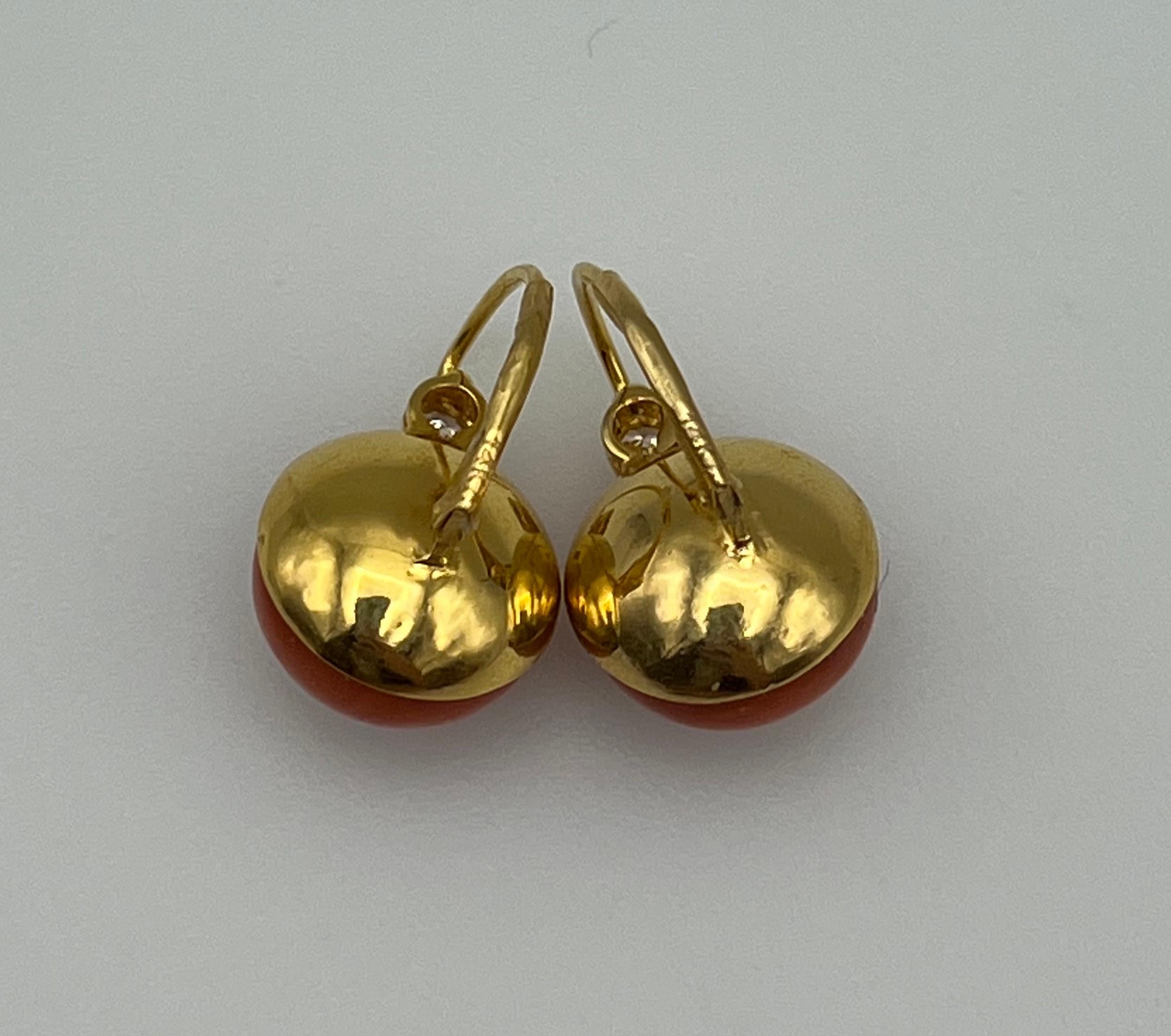 Vintage Yellow Gold Coral and Diamond Earrings  3