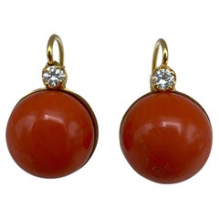 Vintage Yellow Gold Coral and Diamond Earrings 