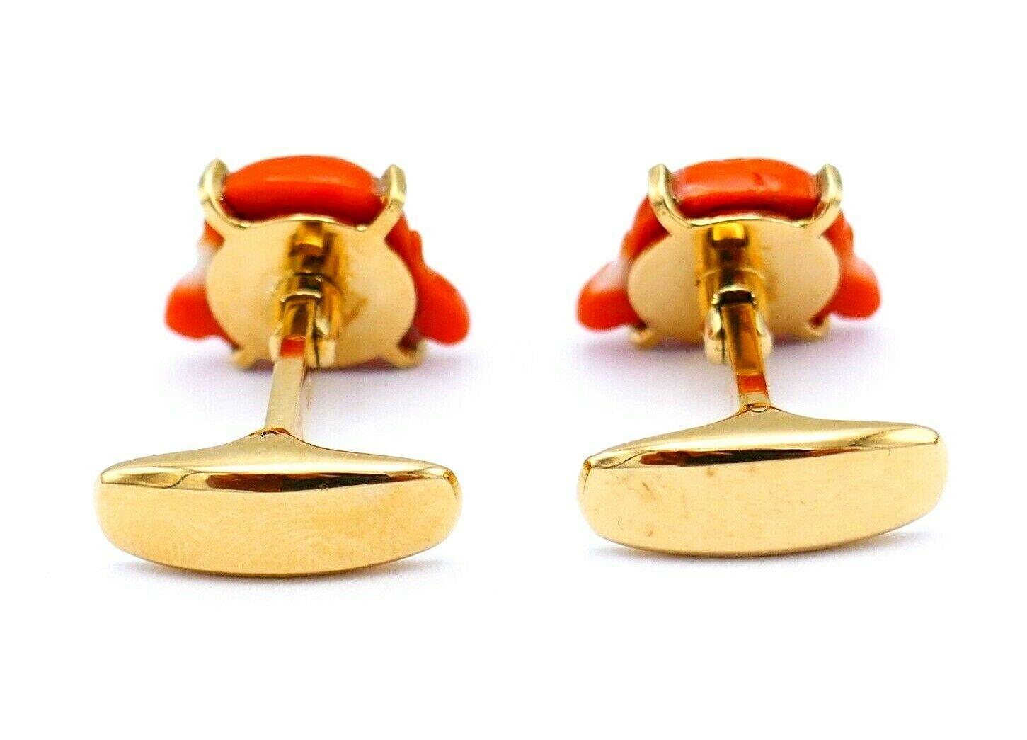Women's or Men's Vintage Yellow Gold Coral Laughing Buddha Cufflinks For Sale