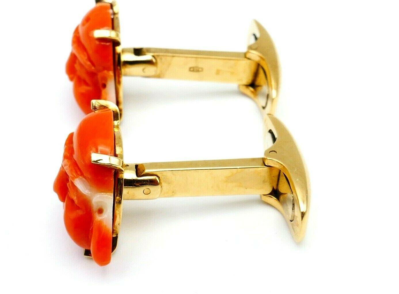 Vintage Yellow Gold Coral Laughing Buddha Cufflinks For Sale 2