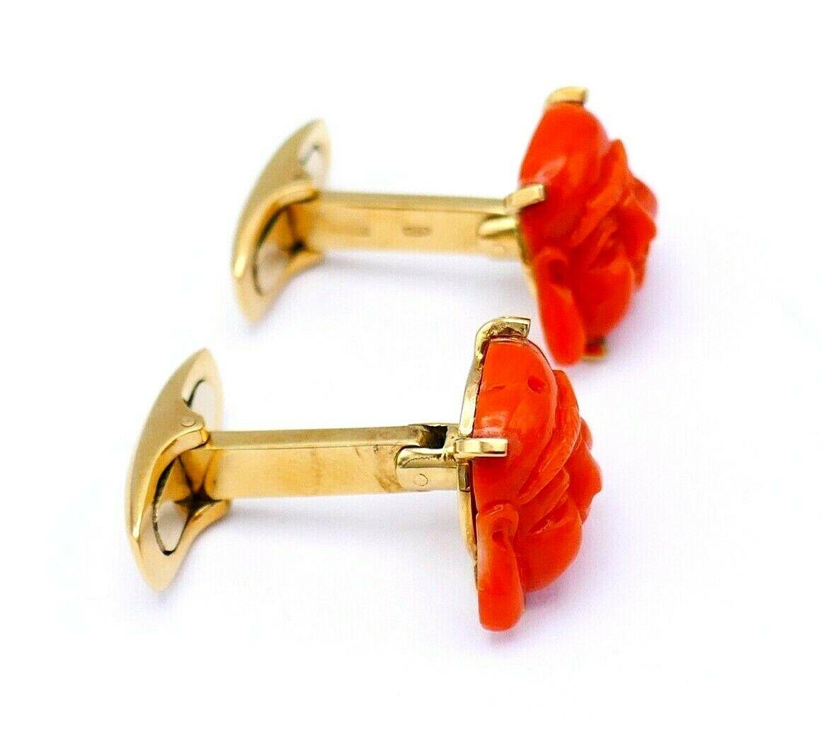 Vintage Yellow Gold Coral Laughing Buddha Cufflinks For Sale 3