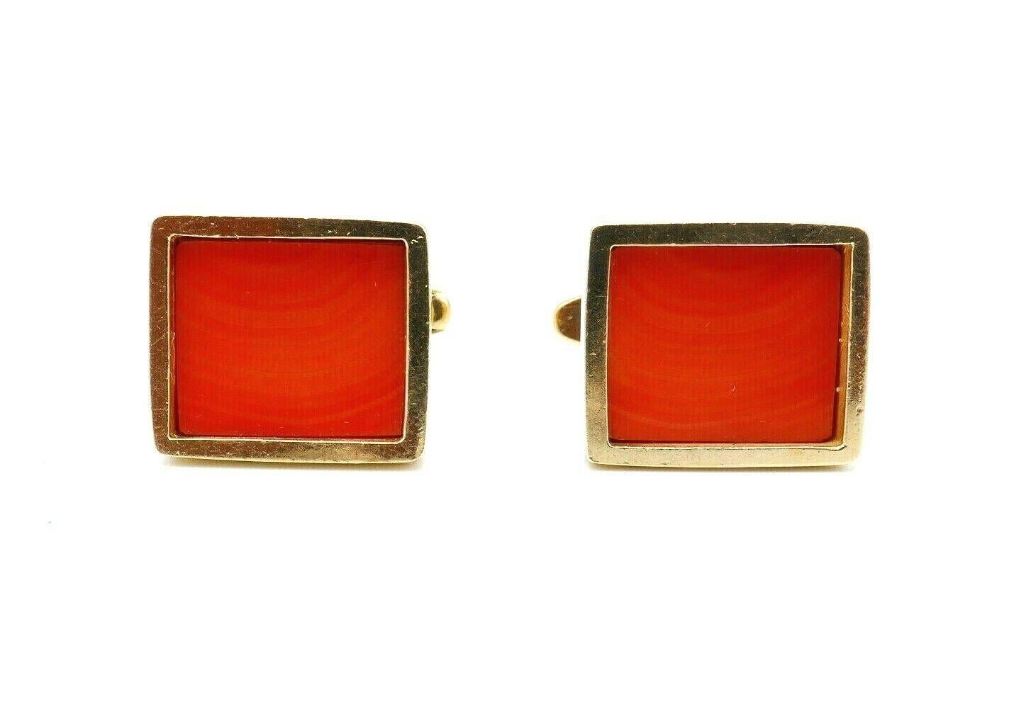 Vintage Yellow Gold Coral Rectangular Cufflinks For Sale 1
