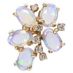 Vintage Yellow Gold Crystal Opal and Diamond Slider Pendant