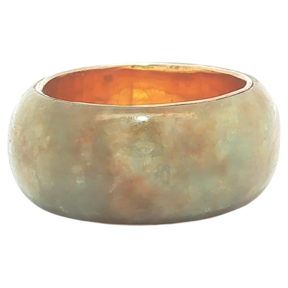 Vintage Yellow Gold Custom Mottled Jade Wide Eternity Band Ring Sz 5.5 For Sale