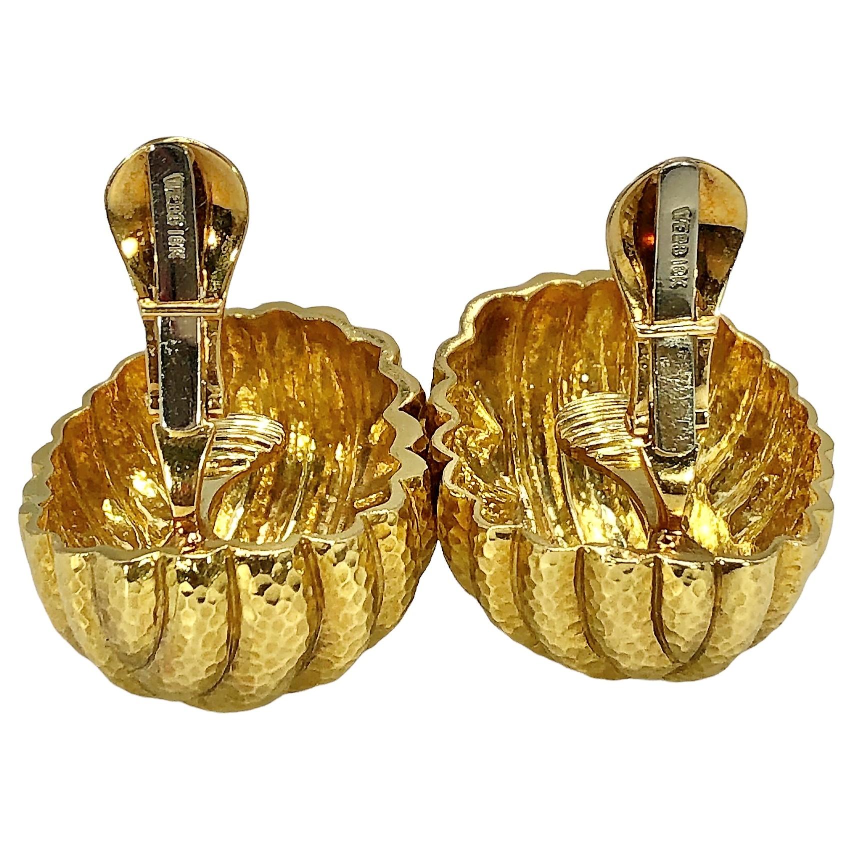Women's Vintage Yellow Gold David Webb Large Cushion Shaped Hammered Dome Earrings For Sale