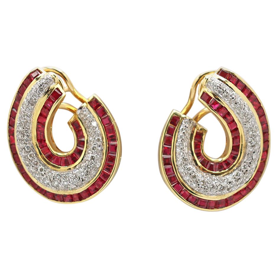 Vintage Yellow Gold Diamond and Ruby Earrings