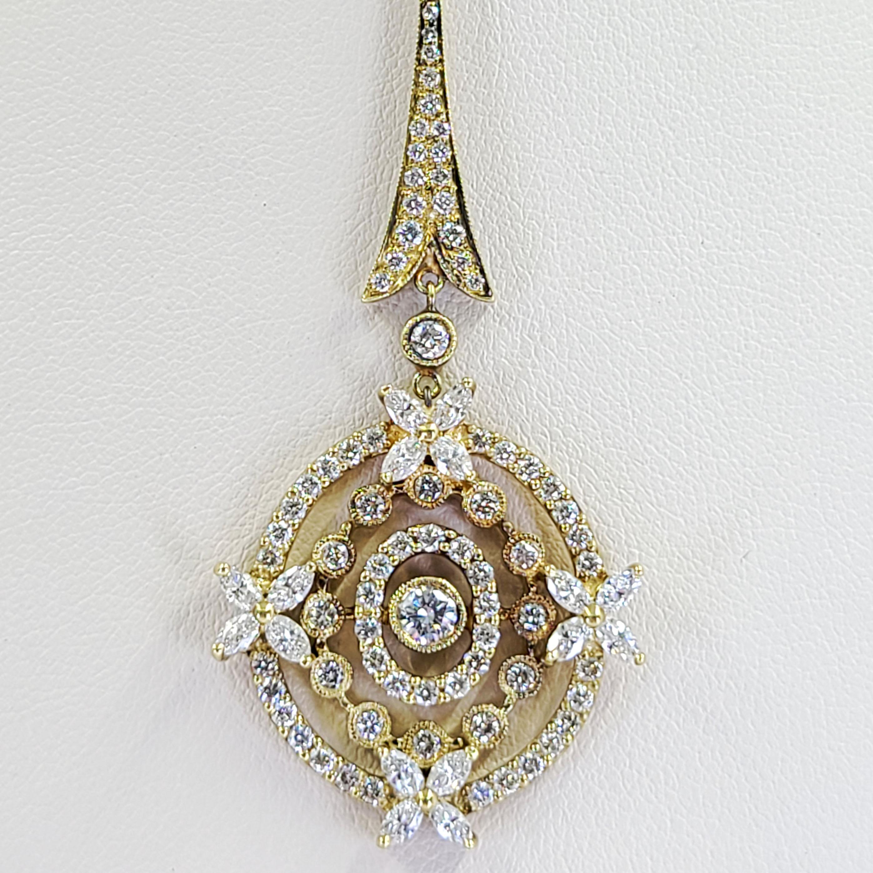 Vintage Gelbgold Diamant Tropfen Halskette (Rundschliff)