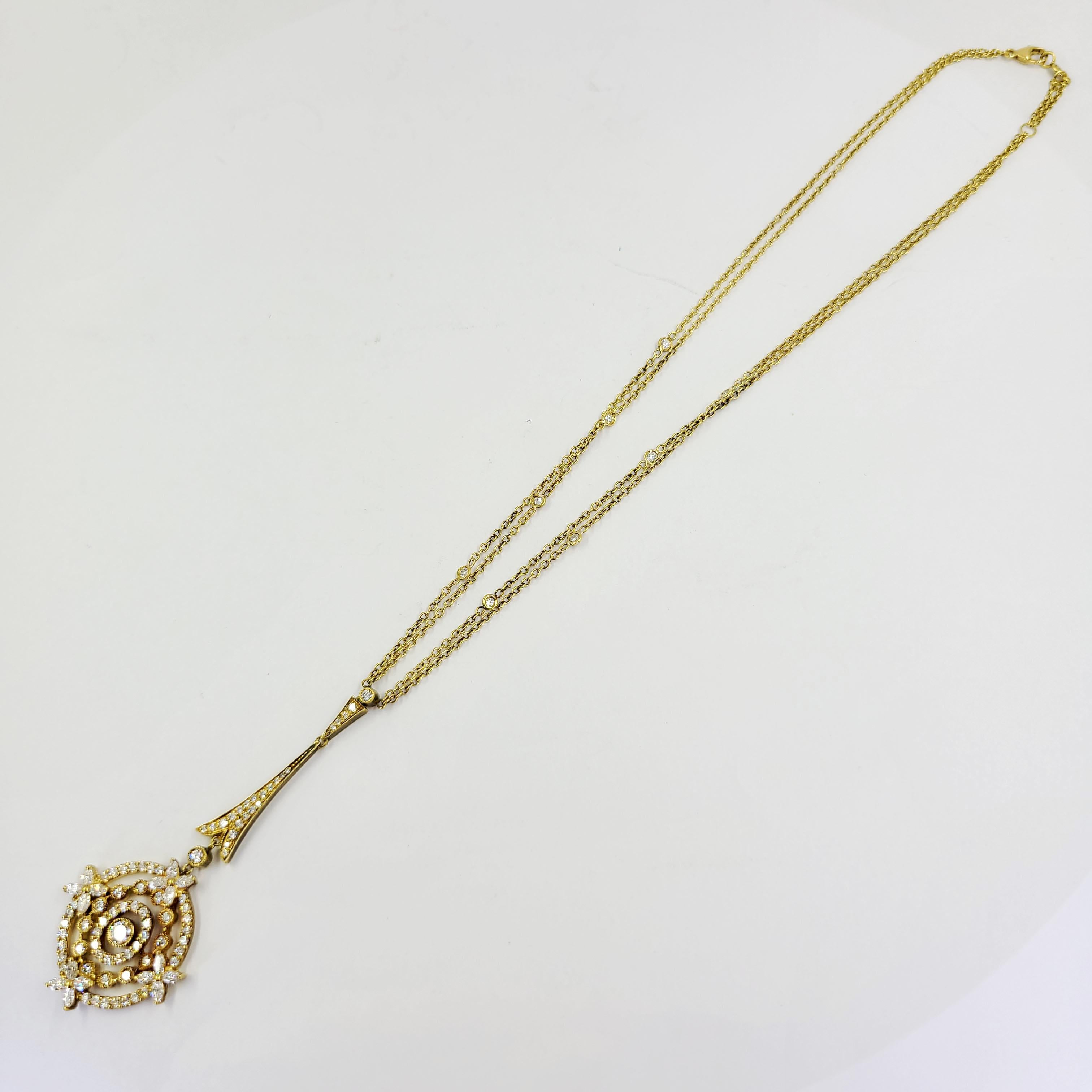Vintage Gelbgold Diamant Tropfen Halskette im Zustand „Gut“ in Coral Gables, FL