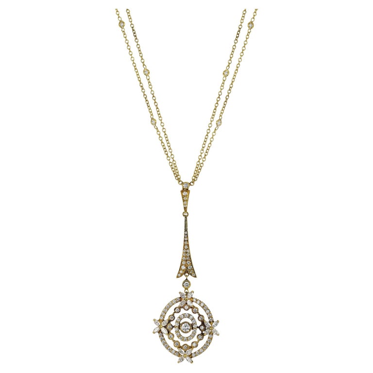 Vintage Yellow Gold Diamond Drop Necklace For Sale at 1stDibs