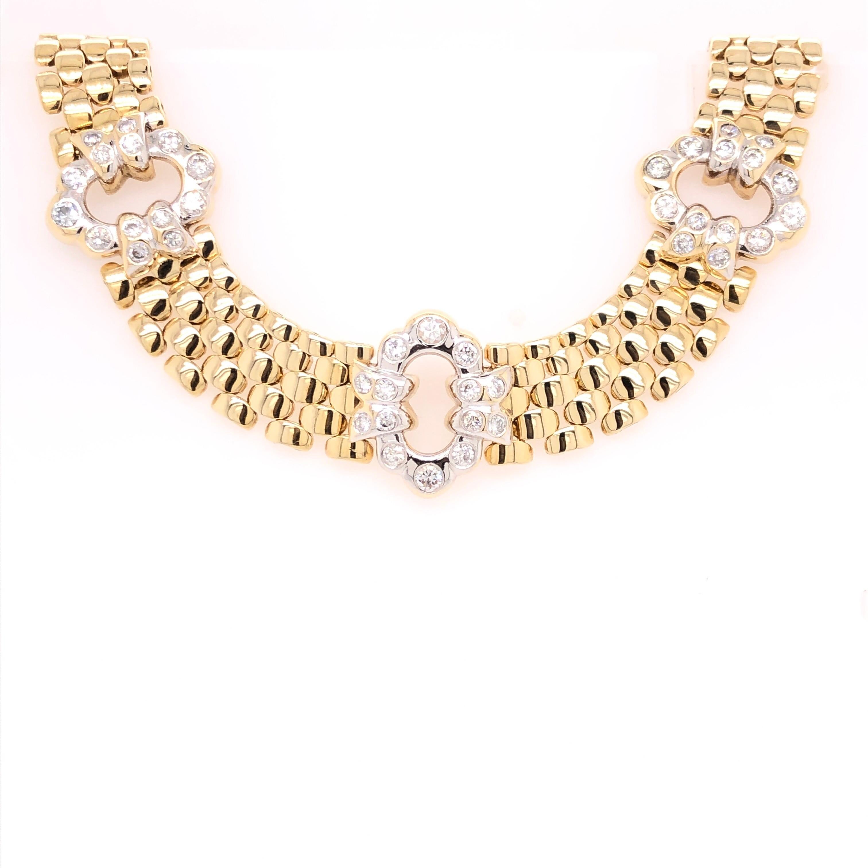 Round Cut Yellow Gold Diamond Link Necklace