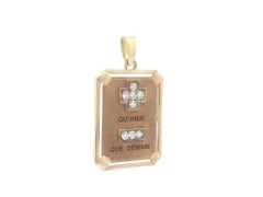 Vintage Yellow Gold Diamond Love Token Qu'hier Que Demain Pendant