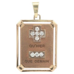 Vintage Yellow Gold Diamond Love Token Qu'hier Que Demain Pendant