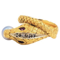 Vintage Yellow Gold Diamond, Pearl and Ruby Portuguese Ring
