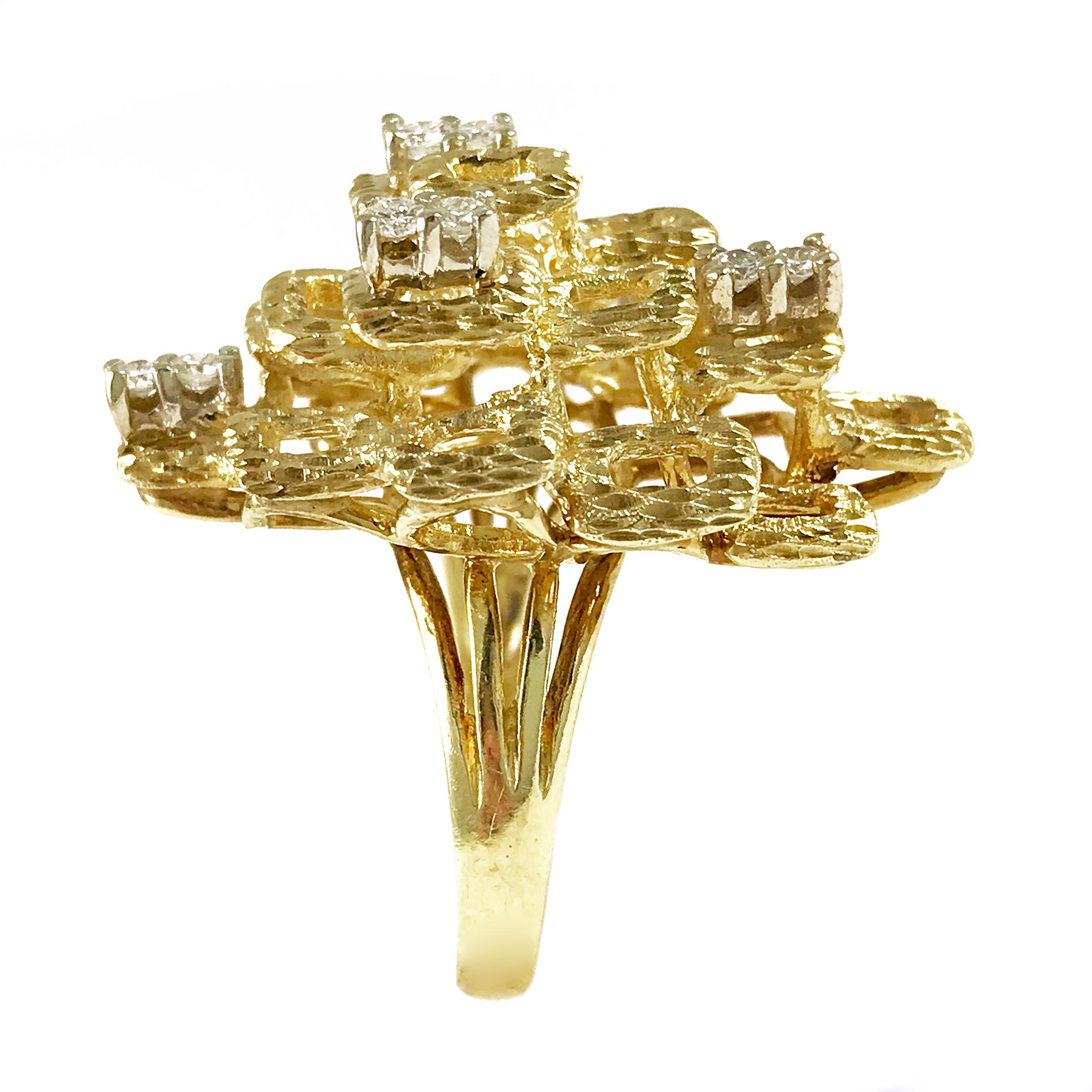 Yellow Textured Gold Diamond Ring, Circa 1980s In Good Condition For Sale In Palm Desert, CA