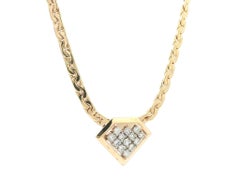 Vintage Yellow Gold Diamond Shape Cluster Pendant on Fancy Link Chain Necklace