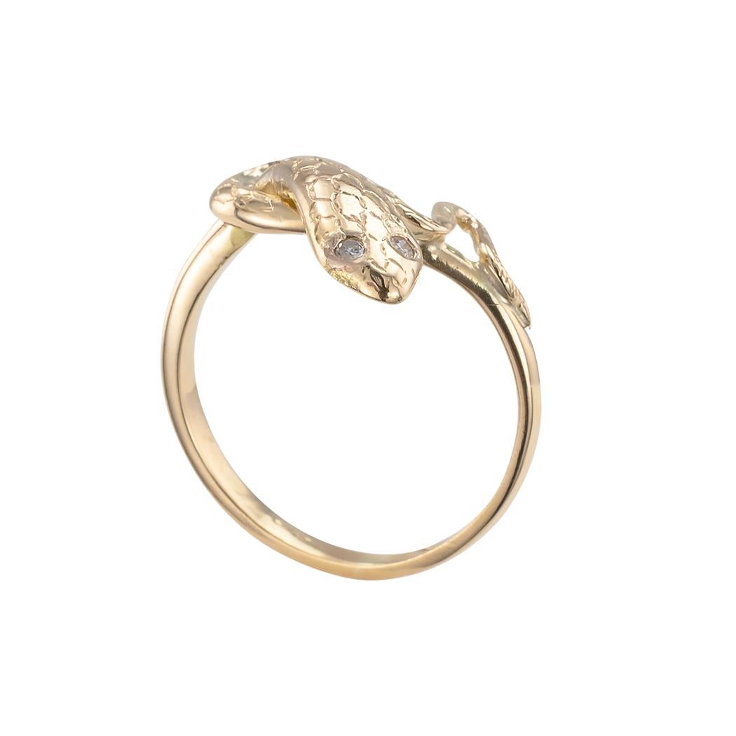 Vintage yellow gold and diamond snake ring circa 1930.

We are here to connect you with beautiful and affordable jewelry.

Clear and concise information you want to know is listed below.

Contact us right away if you have additional questions. 