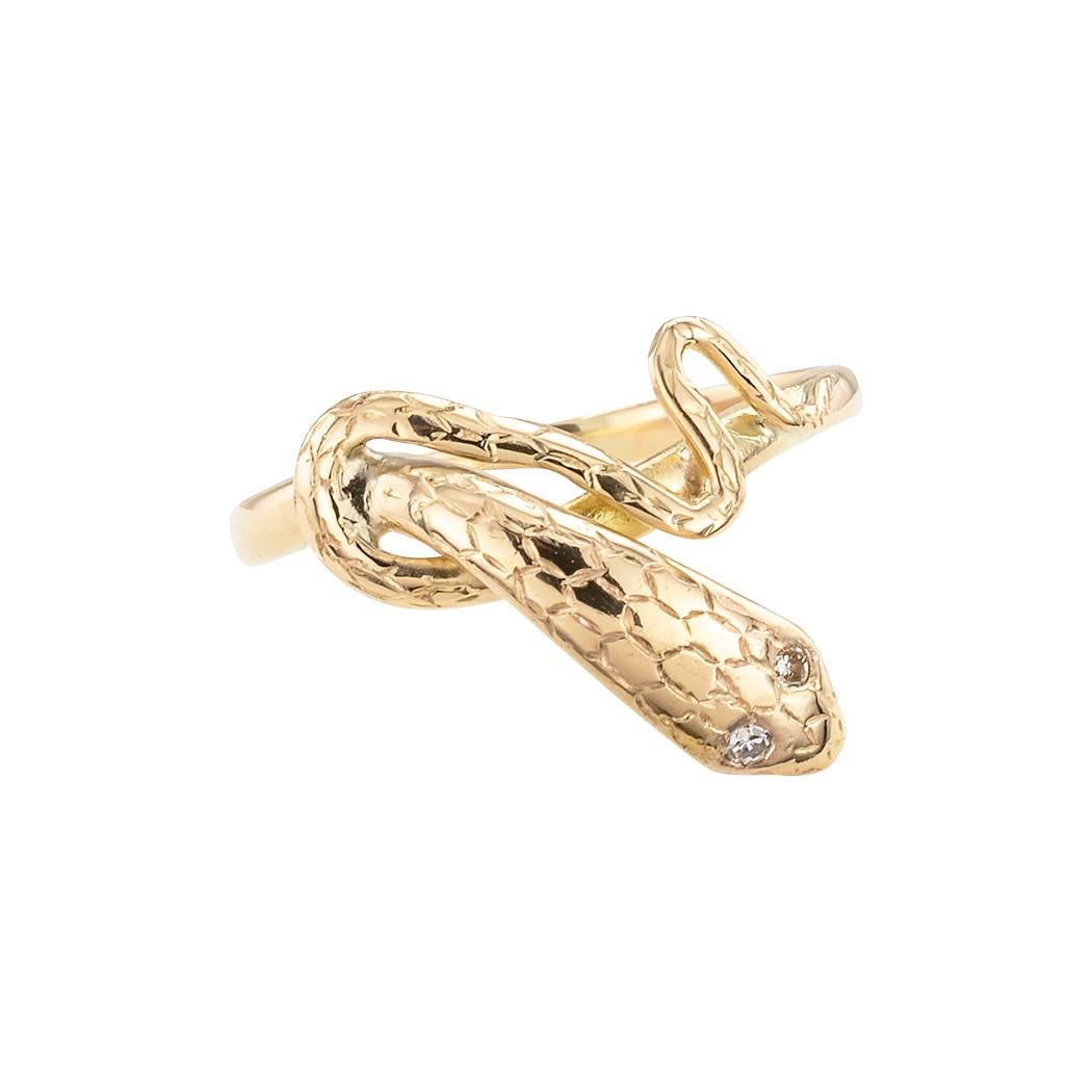 Single Cut Vintage Yellow Gold Diamond Snake Ring