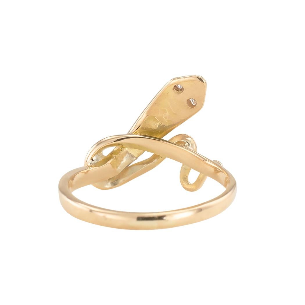Vintage Yellow Gold Diamond Snake Ring In Good Condition In Los Angeles, CA