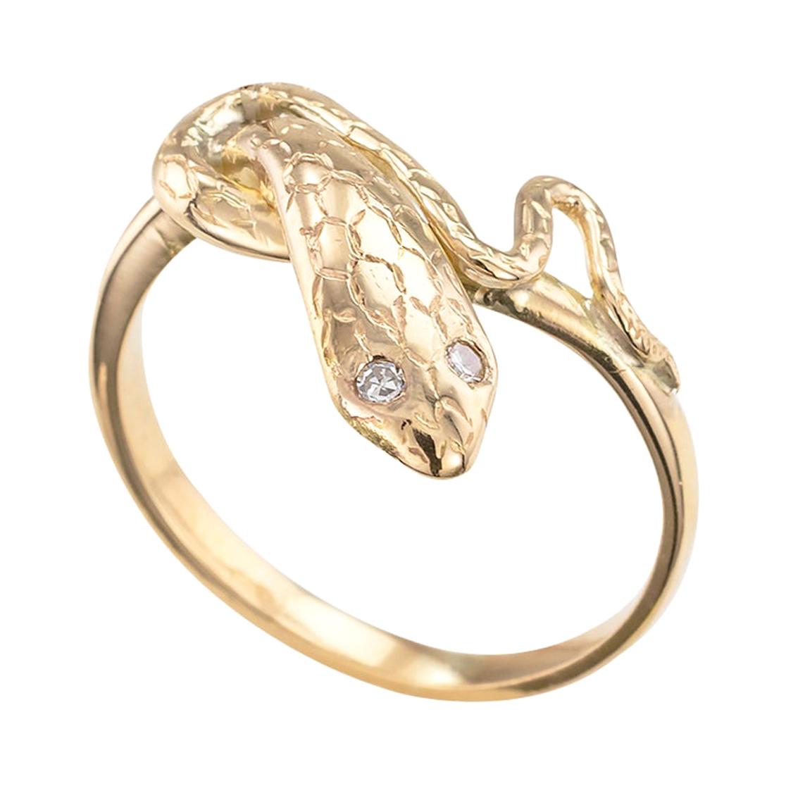 Vintage Yellow Gold Diamond Snake Ring