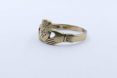 Vintage Yellow Gold Diamond Studded Irish Claddagh Ring