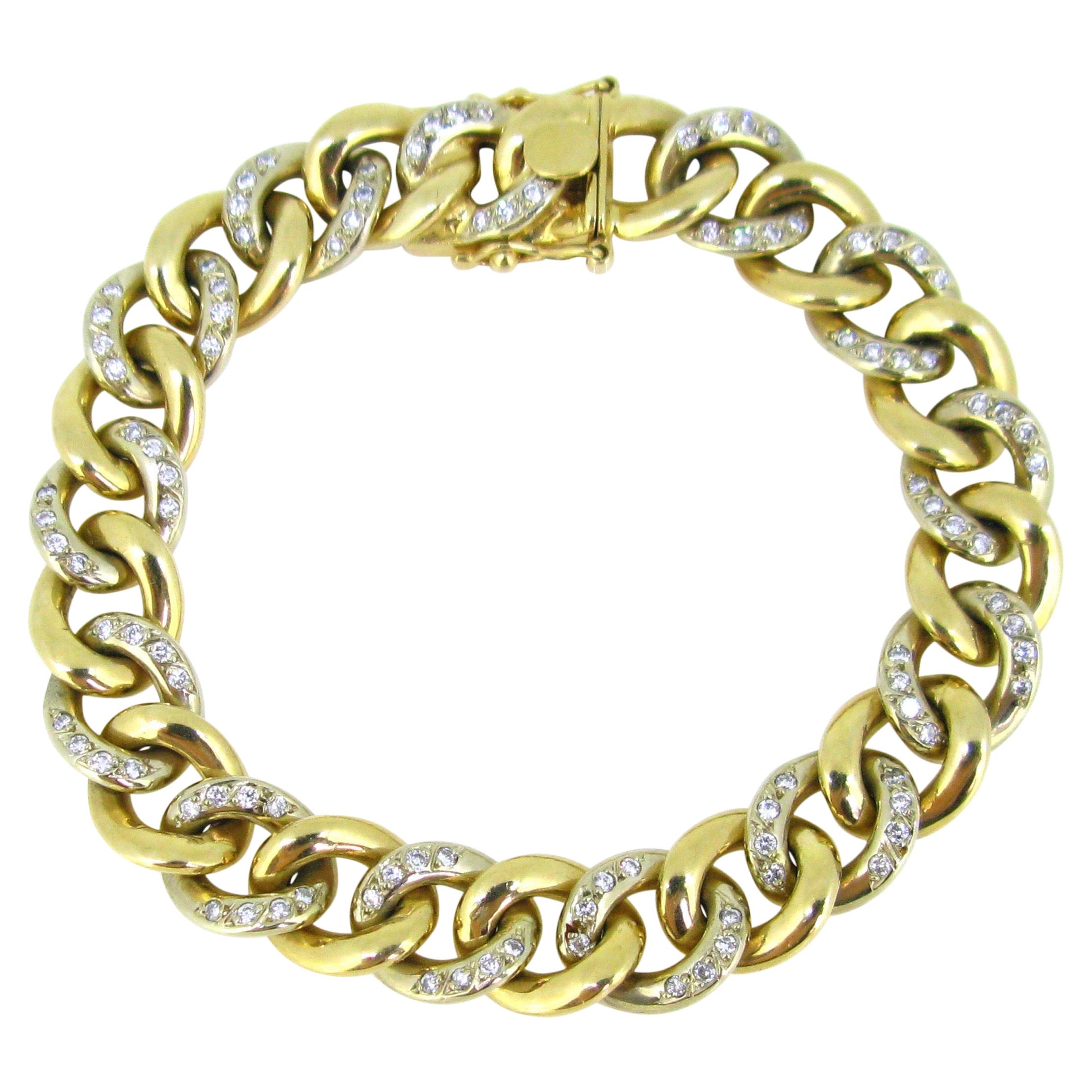 Vintage Yellow Gold Diamonds Link Chain Curb Bracelet