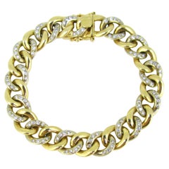 Vintage Yellow Gold Diamonds Link Chain Curb Bracelet